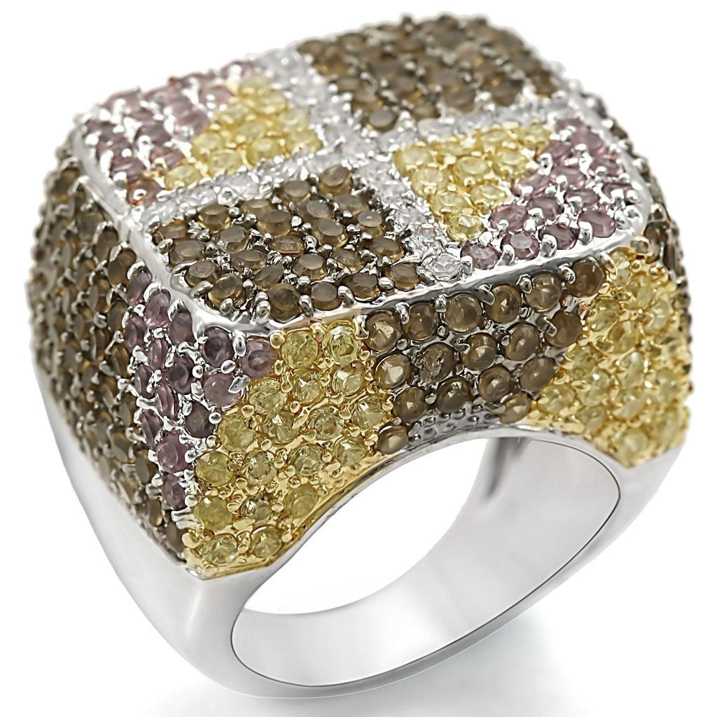 LO1350 - Rhodium+Gold+ Ruthenium Brass Ring with AAA Grade CZ in Multi Color
