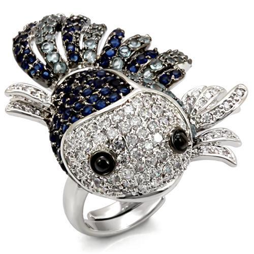 LO1585 - Rhodium + Ruthenium Brass Ring with AAA Grade CZ in Multi Color