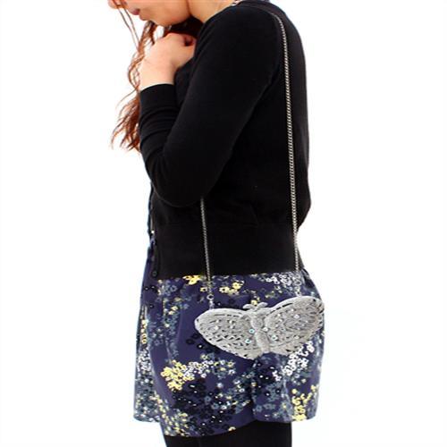 LO2366 - Imitation Rhodium White Metal Clutch with Top Grade Crystal in White