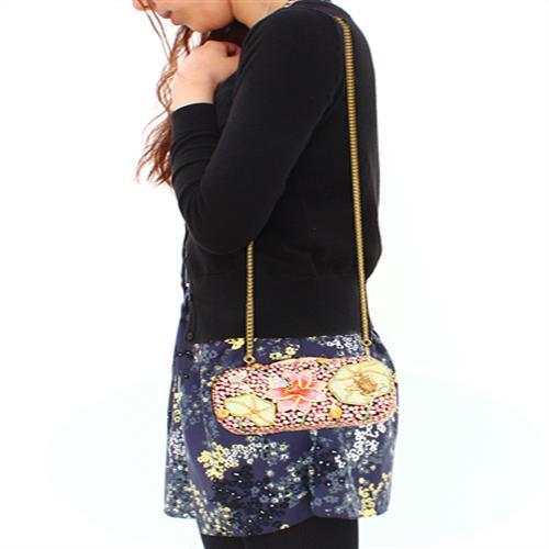 LO2375 - Ancientry Gold White Metal Clutch with Top Grade Crystal in Multi Color