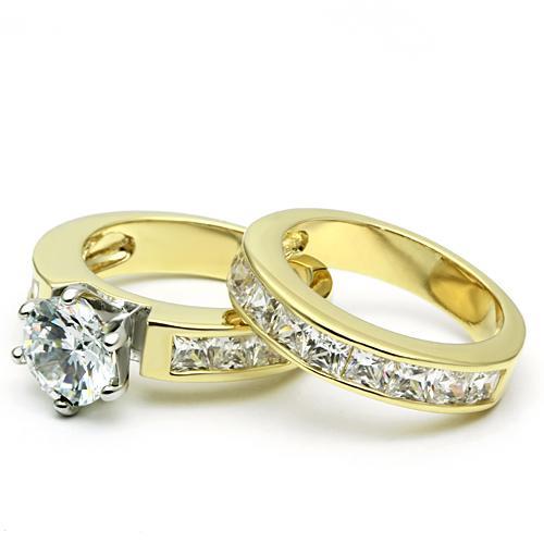 LO2603 - Gold+Rhodium Brass Ring with AAA Grade CZ in Clear