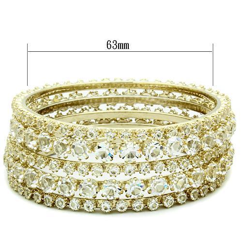 LO2617 - Gold Brass Bangle with Top Grade Crystal in Clear
