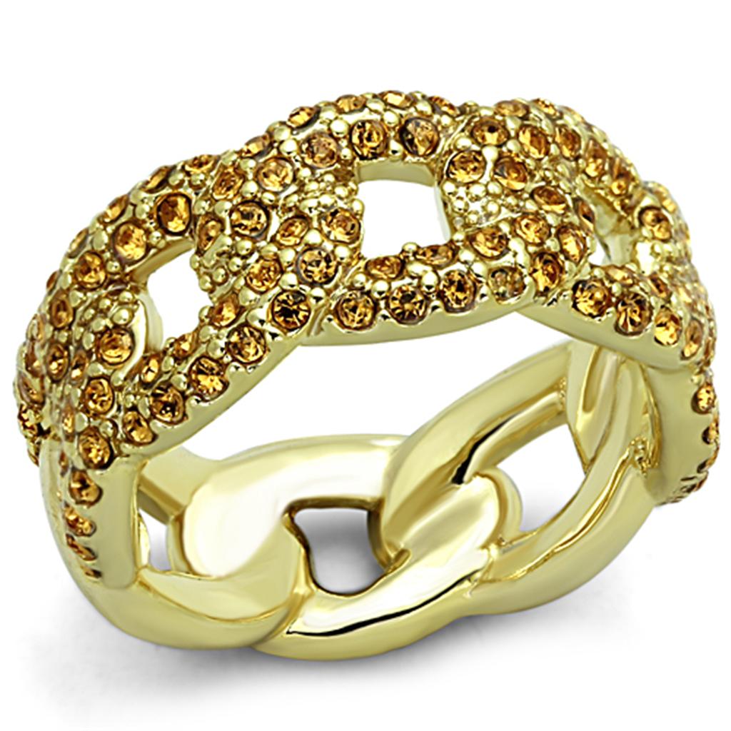 LO3216 - Gold Brass Ring with Top Grade Crystal in Smoked Quartz