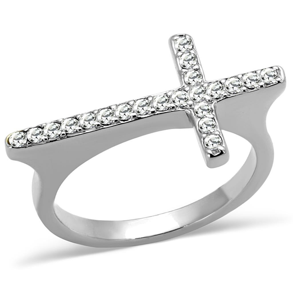 LO3976 - Rhodium Brass Ring with Top Grade Crystal in Clear