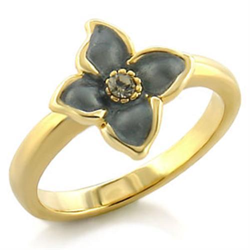 LO518 - Gold White Metal Ring with Top Grade Crystal in Black Diamond