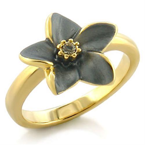 LO520 - Gold White Metal Ring with Top Grade Crystal in Black Diamond