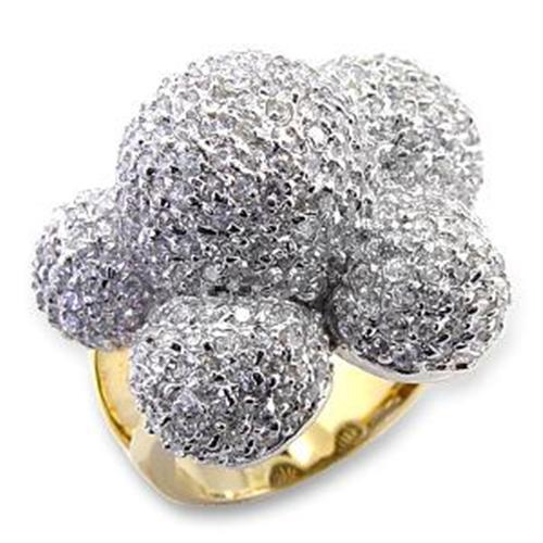 LOA573 - Gold+Rhodium Brass Ring with AAA Grade CZ in Clear
