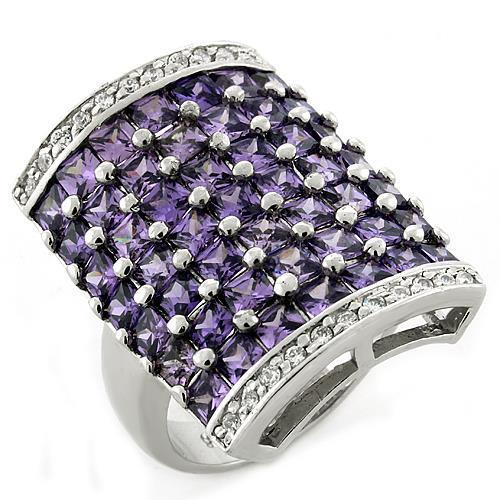 LOAS1063 - Rhodium 925 Sterling Silver Ring with AAA Grade CZ in Amethyst