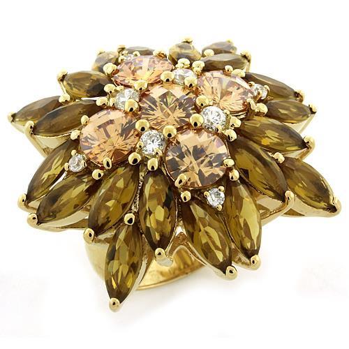 LOAS1121 - Gold 925 Sterling Silver Ring with AAA Grade CZ in Multi Color