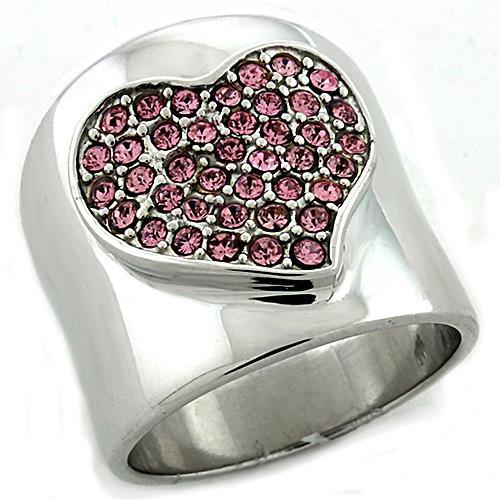 LOAS1196 - Rhodium 925 Sterling Silver Ring with Top Grade Crystal in Rose