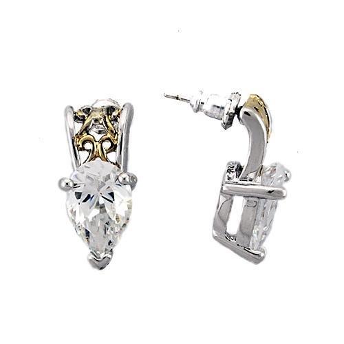 LOAS782 - Reverse Two-Tone 925 Sterling Silver Earrings with AAA Grade CZ in Clear