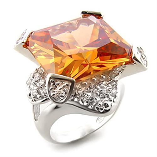 LOAS870 - High-Polished 925 Sterling Silver Ring with AAA Grade CZ in Champagne