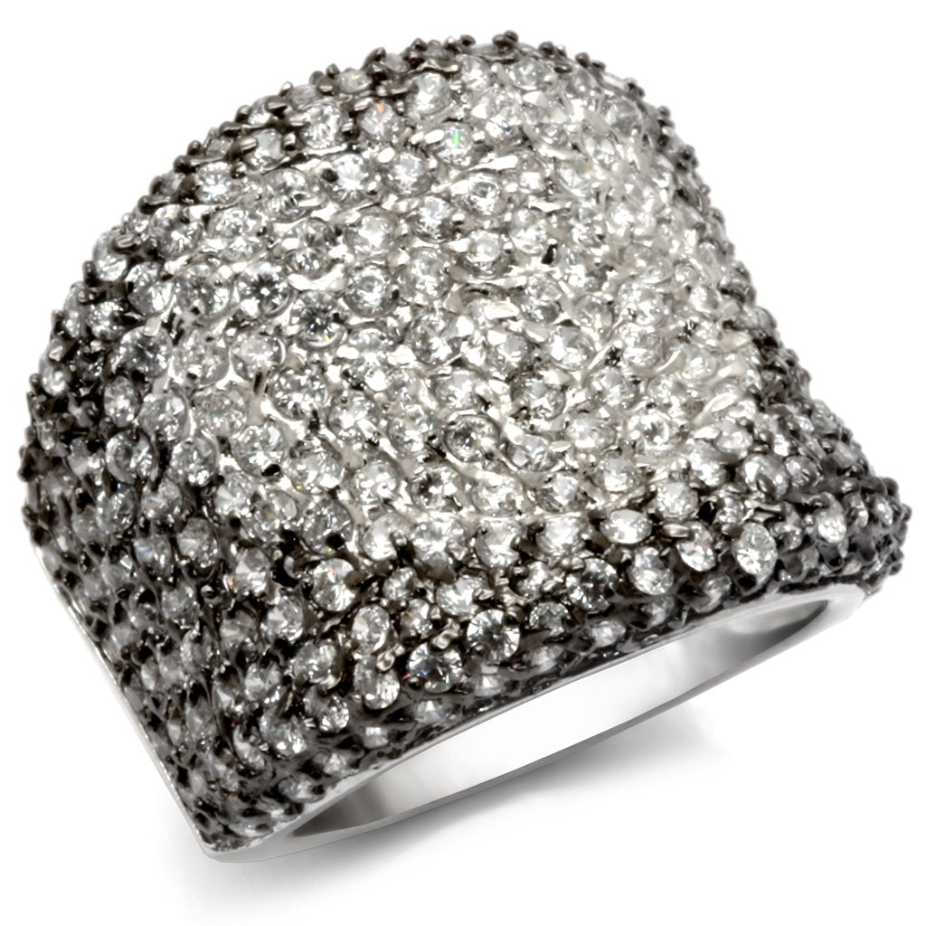 LOS122 - Rhodium + Ruthenium 925 Sterling Silver Ring with AAA Grade CZ in Jet