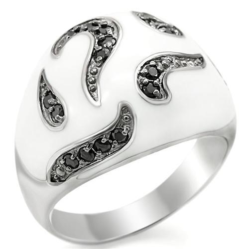 LOS355 - Rhodium + Ruthenium 925 Sterling Silver Ring with AAA Grade CZ in Jet