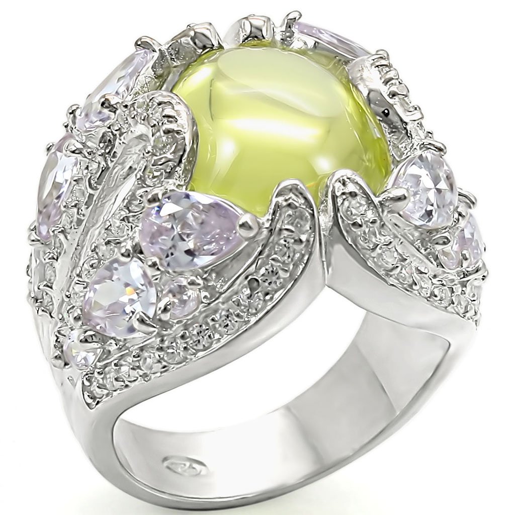 LOS391 - High-Polished 925 Sterling Silver Ring with AAA Grade CZ in Apple Green color
