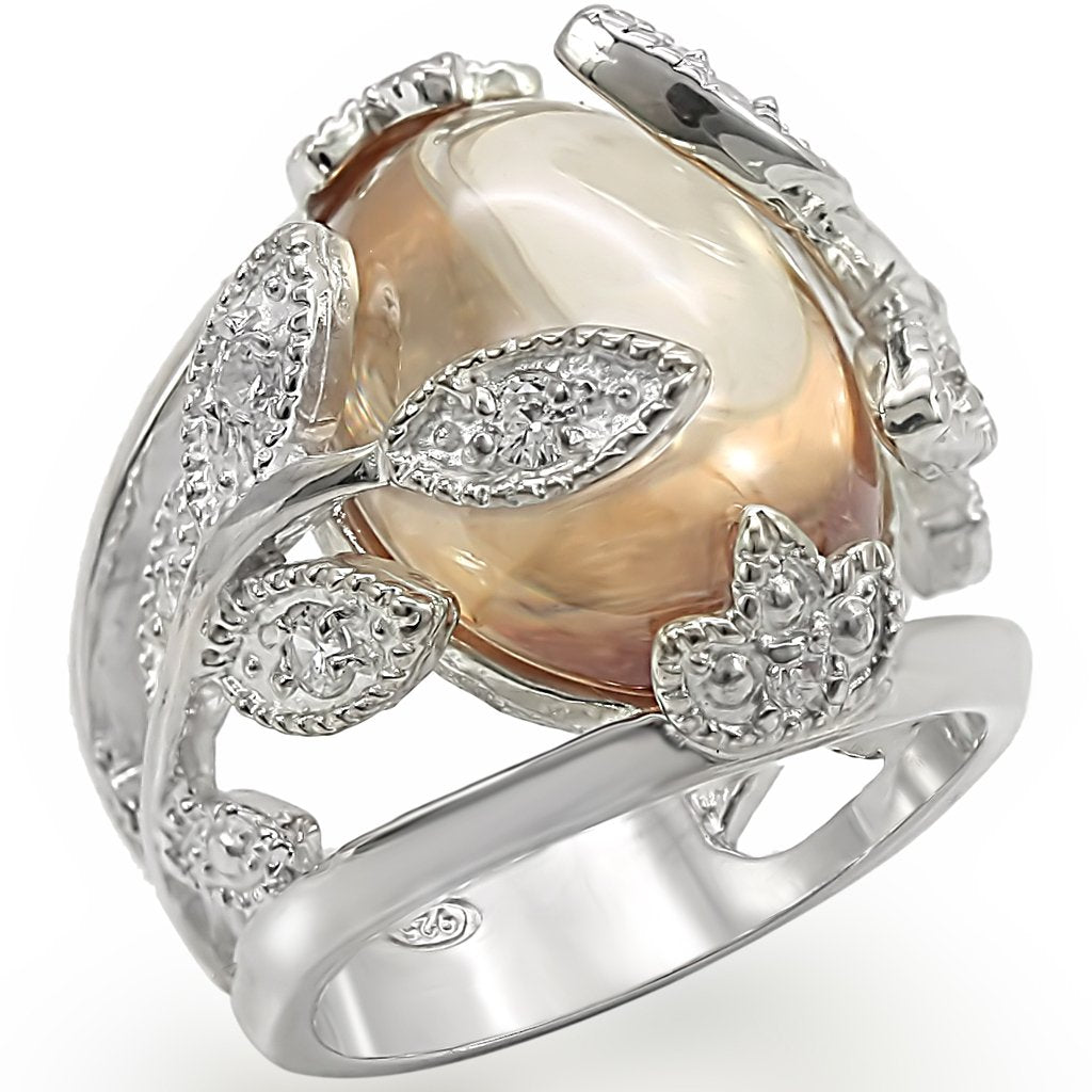 LOS392 - High-Polished 925 Sterling Silver Ring with AAA Grade CZ in Champagne