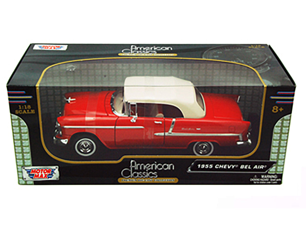 1955 Chevrolet Bel Air Convertible Soft Top Red 1/18 Diecast Car Model by Motormax