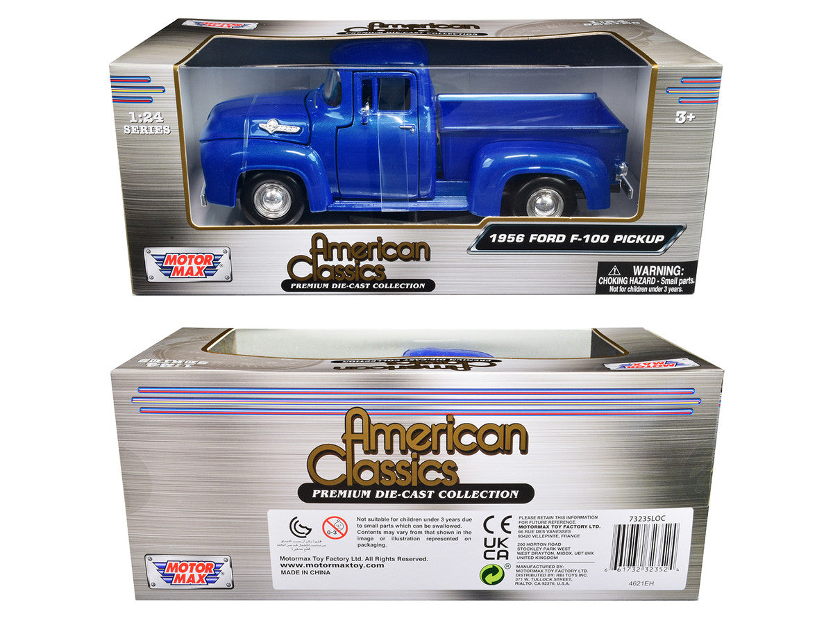 1956 Ford F-100 Pickup Truck Blue Metallic "American Classics" Series 1/24 Diecast Model Car by Motormax