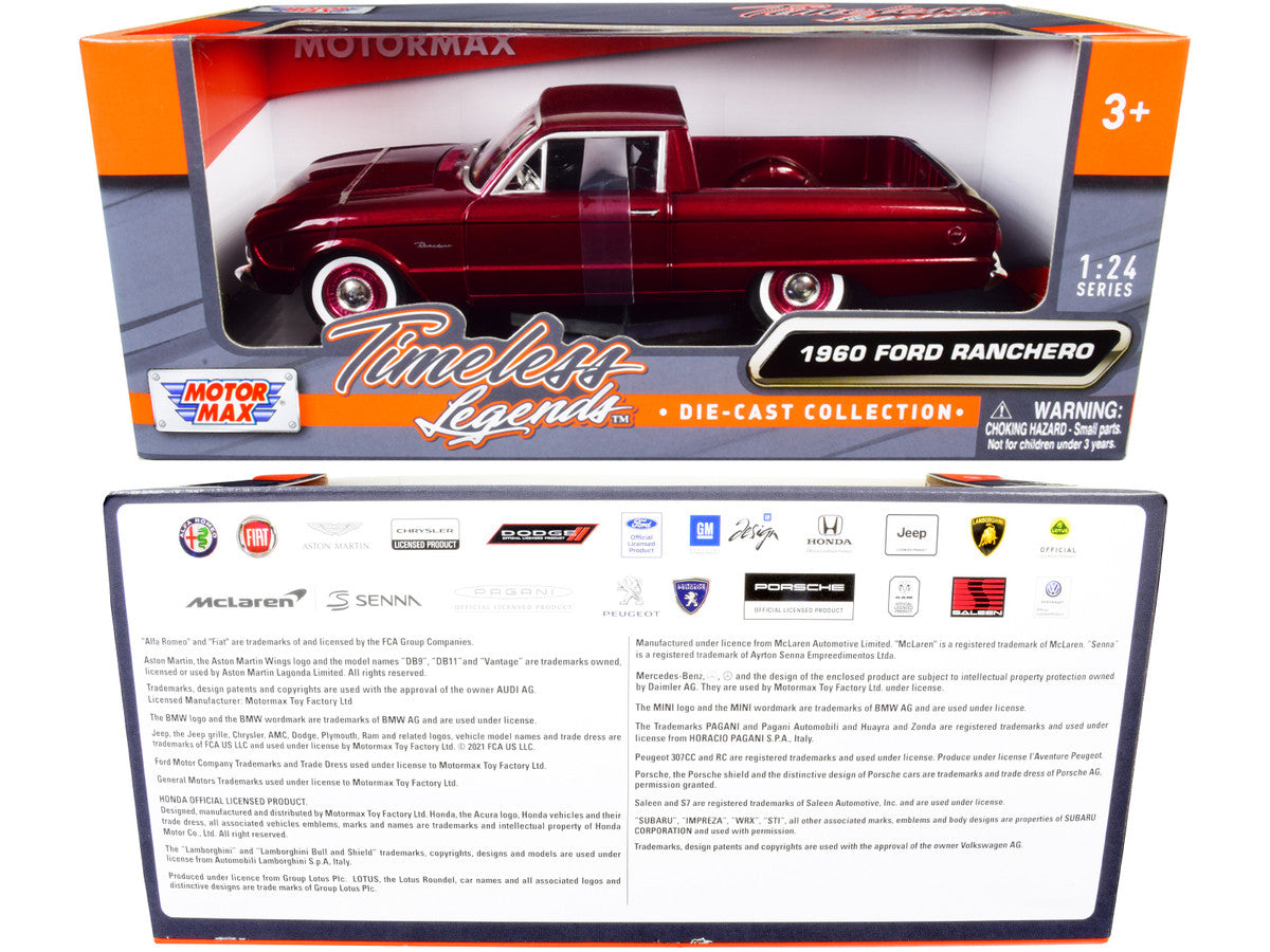 1960 Ford Ranchero Pickup Burgundy Metallic 1/24 Diecast Model Car by Motormax