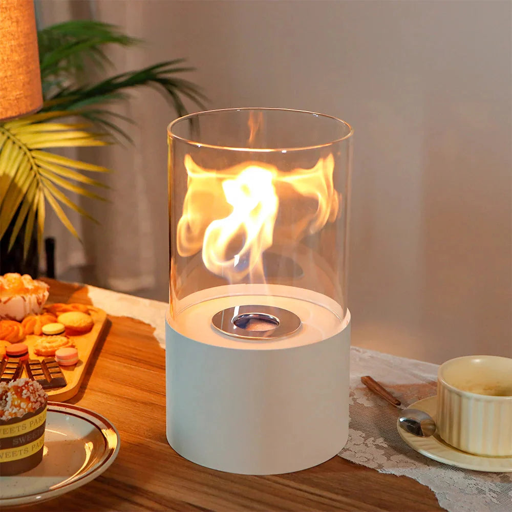 11.4"H Round Portable Tabletop Fireplace(white)