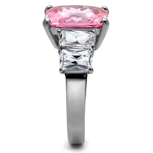TK088 - High polished (no plating) Stainless Steel Ring with AAA Grade CZ in Rose