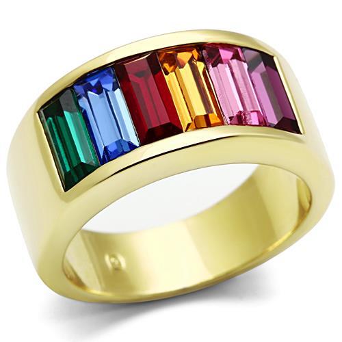TK1415 - IP Gold(Ion Plating) Stainless Steel Ring with Top Grade Crystal in Multi Color