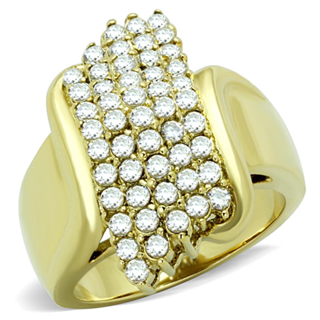 TK1554 - IP Gold(Ion Plating) Stainless Steel Ring with AAA Grade CZ in Clear