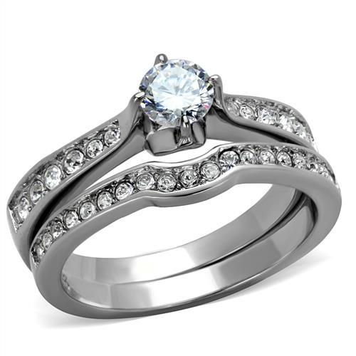 TK2039 - High polished (no plating) Stainless Steel Ring with AAA Grade CZ in Clear