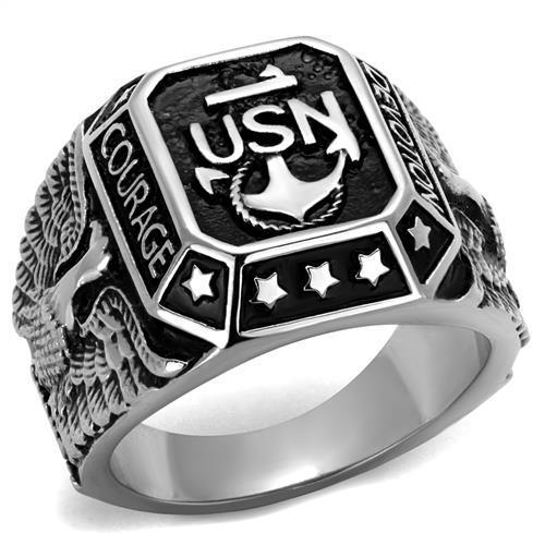 TK2325 - High polished (no plating) Stainless Steel Ring with Epoxy in Jet