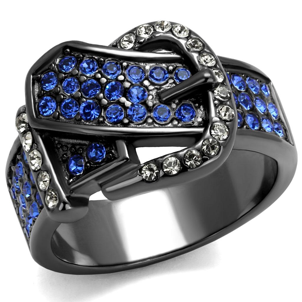 TK2995 - IP Light Black (IP Gun) Stainless Steel Ring with Top Grade Crystal in Multi Color