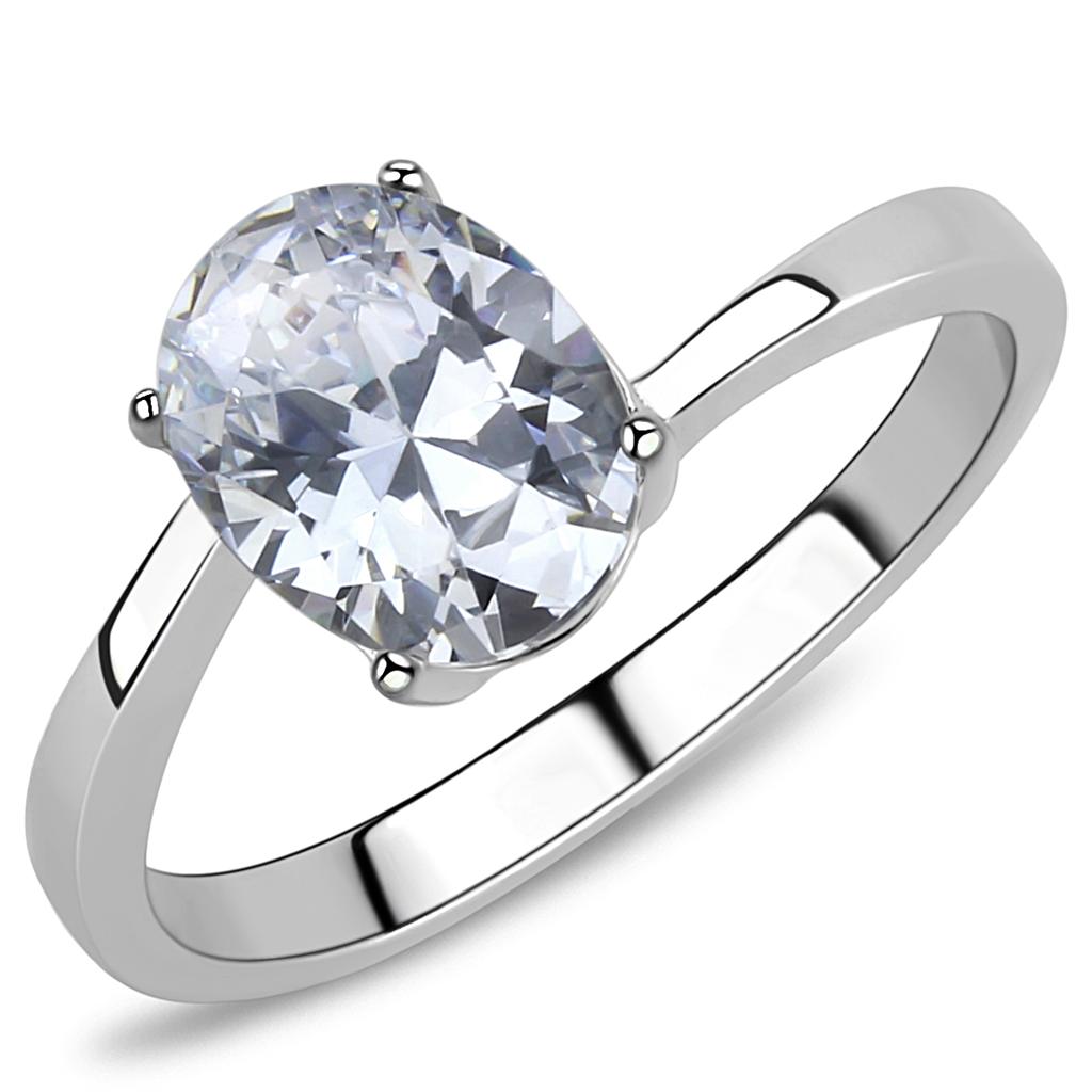 TK3433 - High polished (no plating) Stainless Steel Ring with AAA Grade CZ in Clear