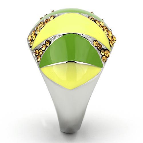TK831 - High polished (no plating) Stainless Steel Ring with Top Grade Crystal in Topaz
