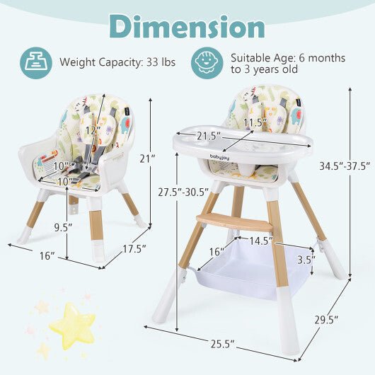 Costway 4 in 1 High Chair for Babies Convertible Toddler Highchair-Multicolor