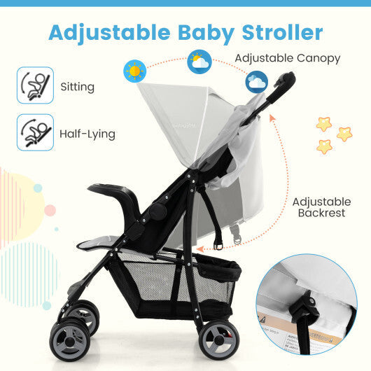 Costway Toddler Travel Stroller for Airplane with Canopy and Adjustable Backrest-Gray