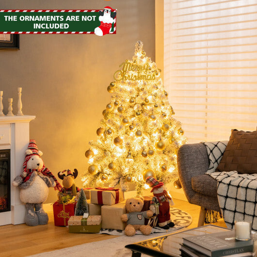 Costway 4.5ft Pre-Lit Premium Snow Flocked Hinged Artificial Christmas Tree w/150 Lights