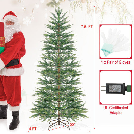 Costway 7.5 FT Pre-Lit Cypress Christmas Tree Hinged with 612 PE Branch Tips Timer & 540 Lights