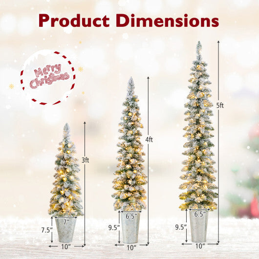 Costway Set of 3 Pre-Lit Snow Flocked Artificial Christmas Trees Decoration 3 4 5 FT