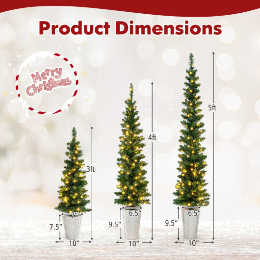 Costway Set of 3 Pre-Lit Artificial Christmas Trees with 423 Branch Tips 3 4 5 FT