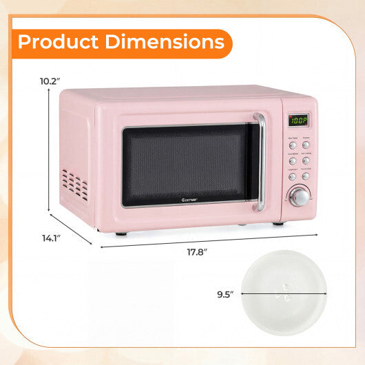 Costway 700W Retro Countertop Microwave Oven with 5 Micro Power and Auto Cooking Function-Pink