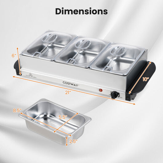 Costway Electric Buffet Server Food Warmer with 3 Removable Trays Adjustable Tempered