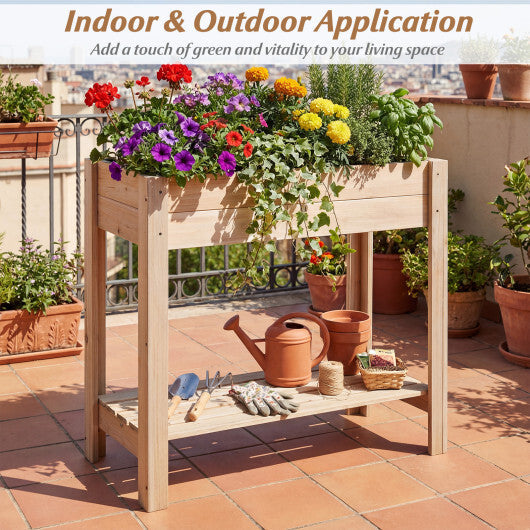 Costway Wooden Raised Garden Bed with Legs Storage Shelf Liner Drainage for Backyard