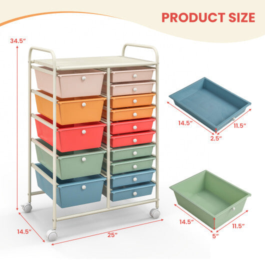 Costway 15-Drawer Utility Rolling Organizer Cart Multi-Use Storage-Deep Multicolor