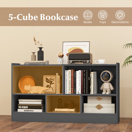 Costway Kids 2-Shelf Bookcase 5-Cube Wood Toy Storage Cabinet Organizer-Gray