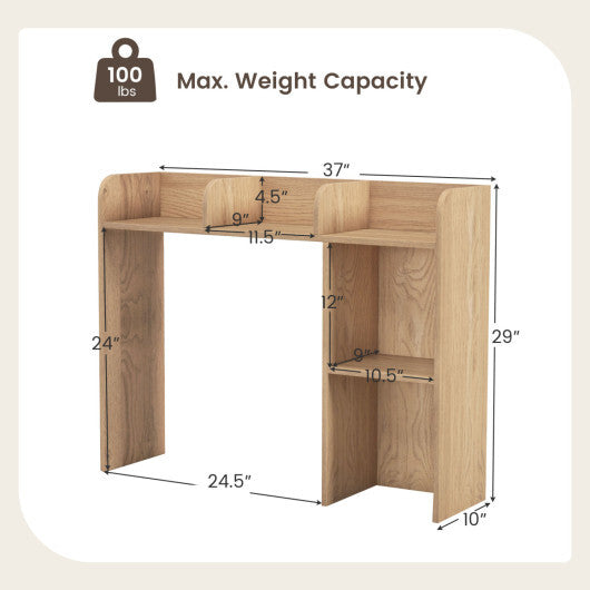 Costway 3-Tier Multipurpose Desk Bookshelf with 4 Shelves-Natural