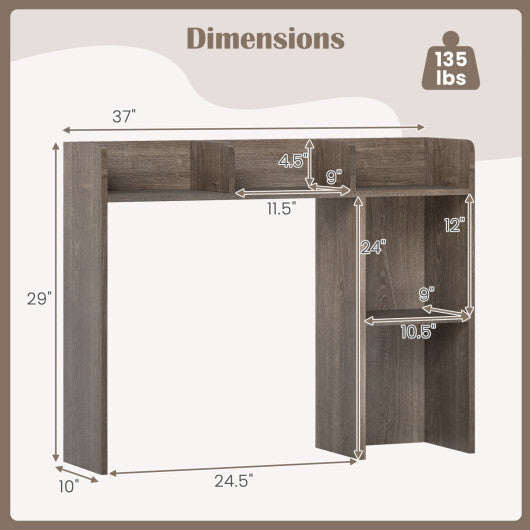 Costway 3-Tier Multipurpose Desk Bookshelf with 4 Shelves-Oak