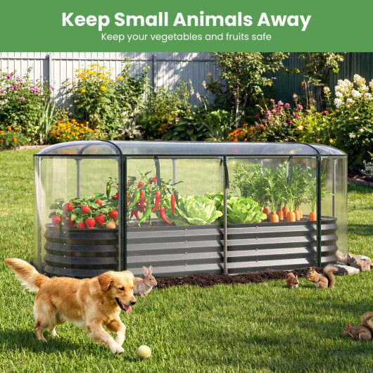 Costway 6 x 2 x 1 FT Color Steel Raised Garden Bed with Greenhouse Cover Roll-up Window Black + Transparent