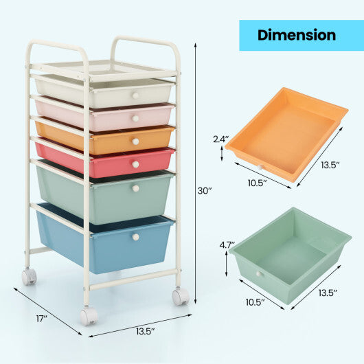 Costway 6 Drawers Rolling Storage Cart Organizer-Macaron