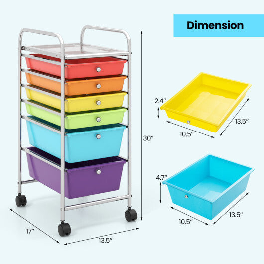 Costway 6 Drawers Rolling Storage Cart Organizer-Multicolor