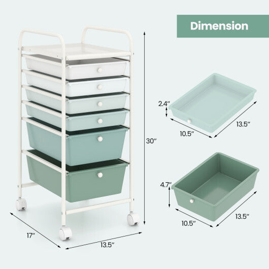 Costway Multifunctional 6 Drawers Rolling Storage Cart Organizer-Green Gradient