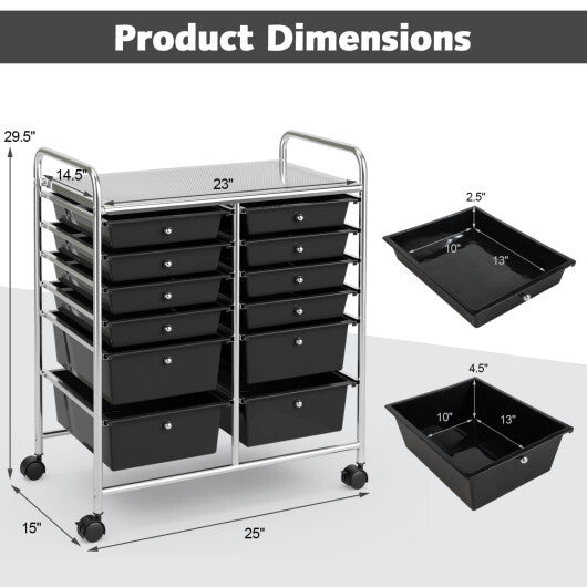 Costway 12 Drawers Rolling Cart Storage Scrapbook Paper Organizer Bins-Black